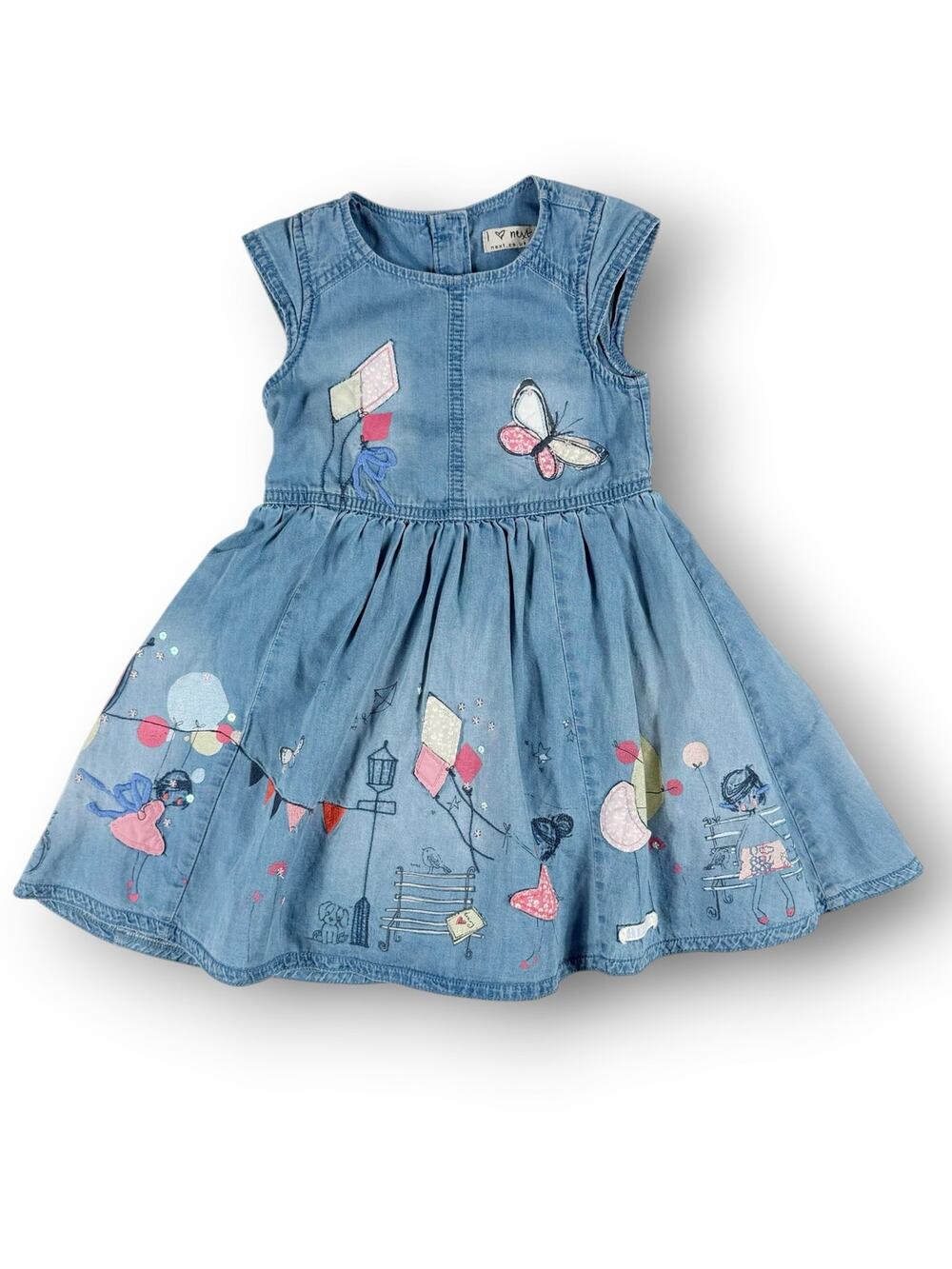 Next Girls Chambray Embroidered Fit & Flare Dress Size 2–3 Years